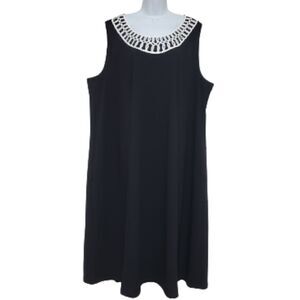 🌹Catherines Black Dress with White Ribbon Embellished Collar sz 3X